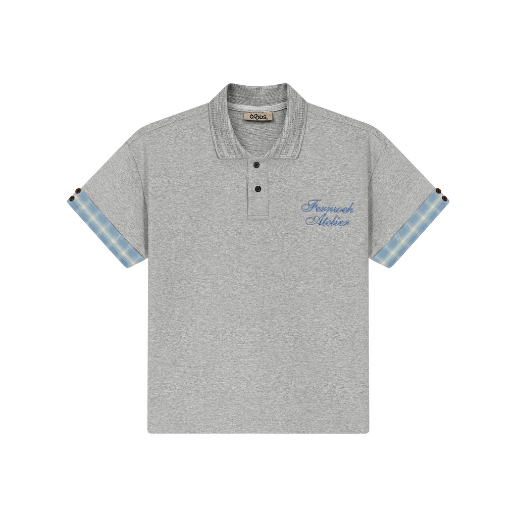 FW.GOODS - FW25 Polo Collar Shirt Boxy Blue - Áo thun có cổ tay ngắn nam nữ sọc caro