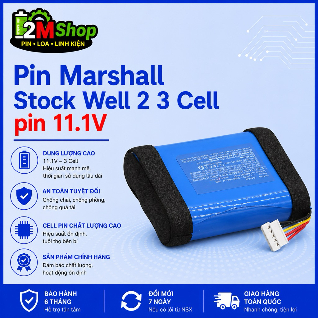 Battery Marshall Stock wel 2 3cell 11v dùng thay thế cho loa bluetooth Pin Marshall Stock Well 2 11v