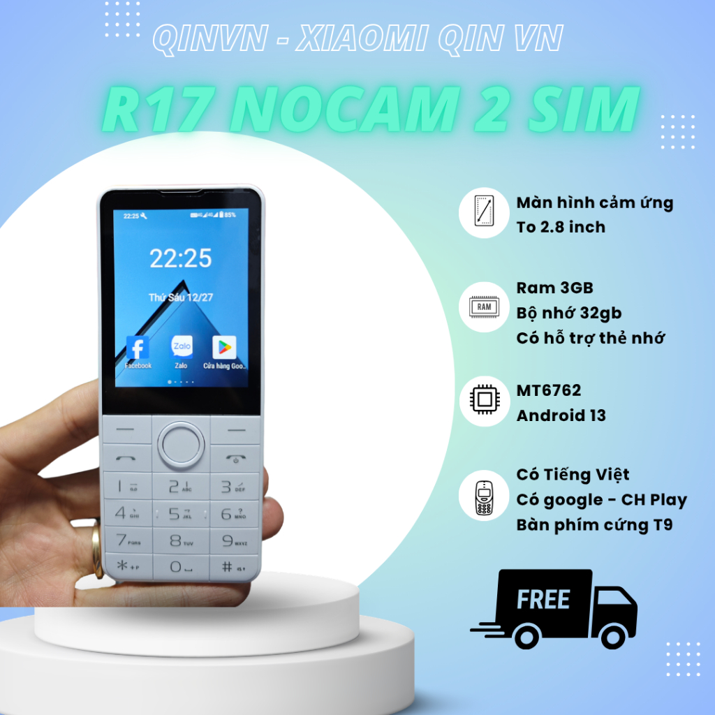 R17 nocam 2 sim Trắng Điện thoại không camera có cảm ứng - Android 13 - Có Google, CH Play, Tiếng Vi