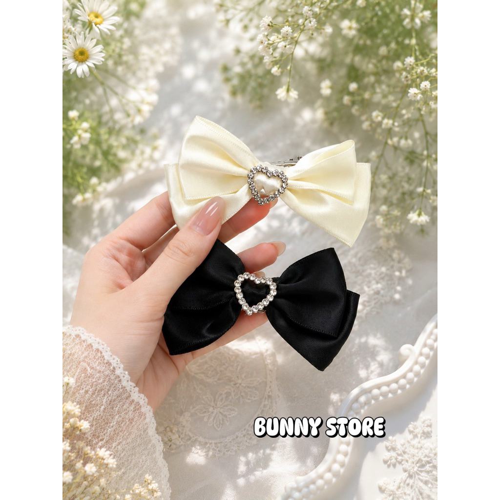 KẸP NƠ TRÁI TIM ĐÍNH ĐÁ - BUNNY STORE