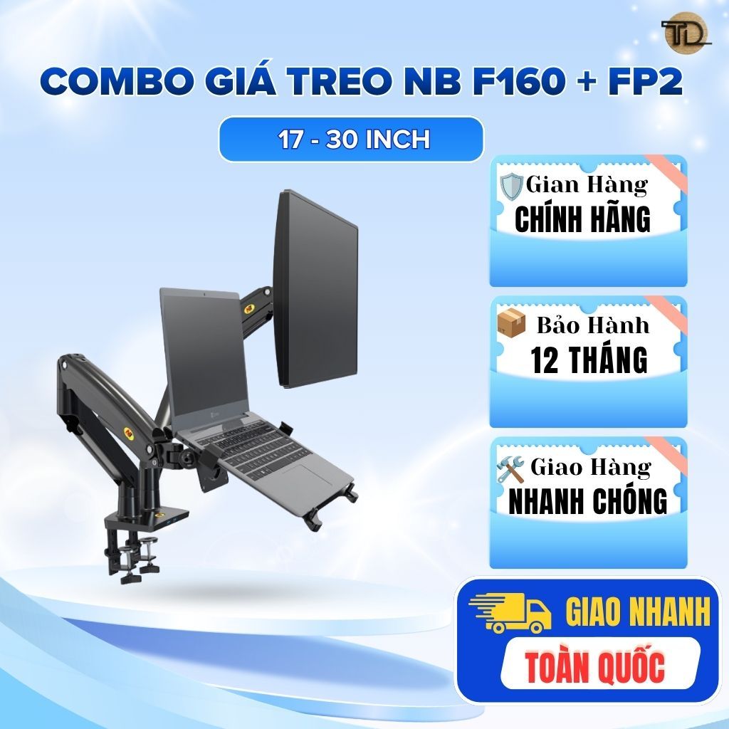 North Bayou Combo Giá Treo Màn Hình F160 & Khay Đỡ Laptop FP2 Hợp Kim Nhôm Màu Đen Cho 17-30 Inch