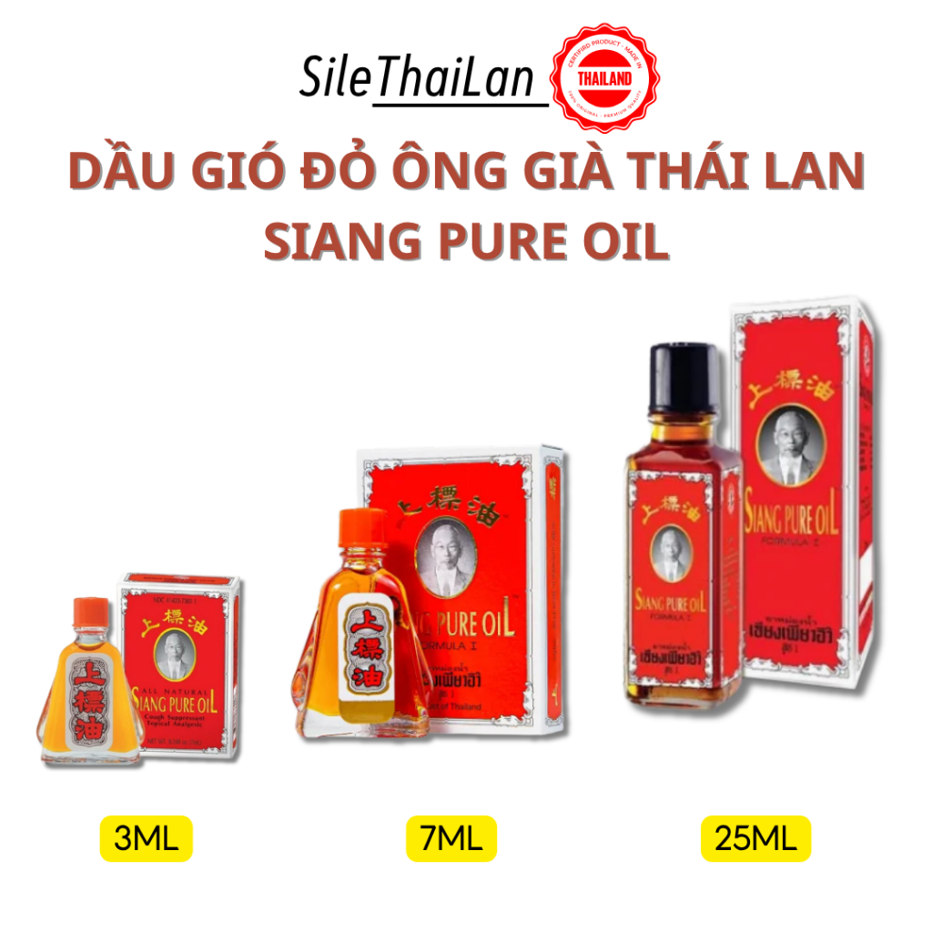Dầu Gió Đỏ Ông Già Siang Pure Oil Thái Lan 3ml,7ml,25ml - Dầu nóng Thái Lan