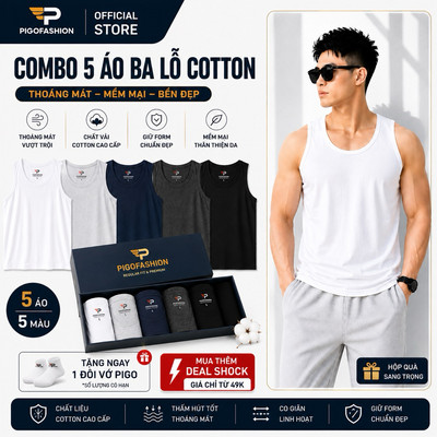 Bộ 5 áo thun ba lỗ nam thoáng mát mềm mịn ABL01 PigoFashion có nhiều màu ngẫu nhiên