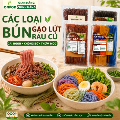 Bún khô gạo lứt, bún rau củ ngũ sắc hữu cơ ONFOD ăn kiêng giảm cân healthy food eat clean cho bé ăn dặm