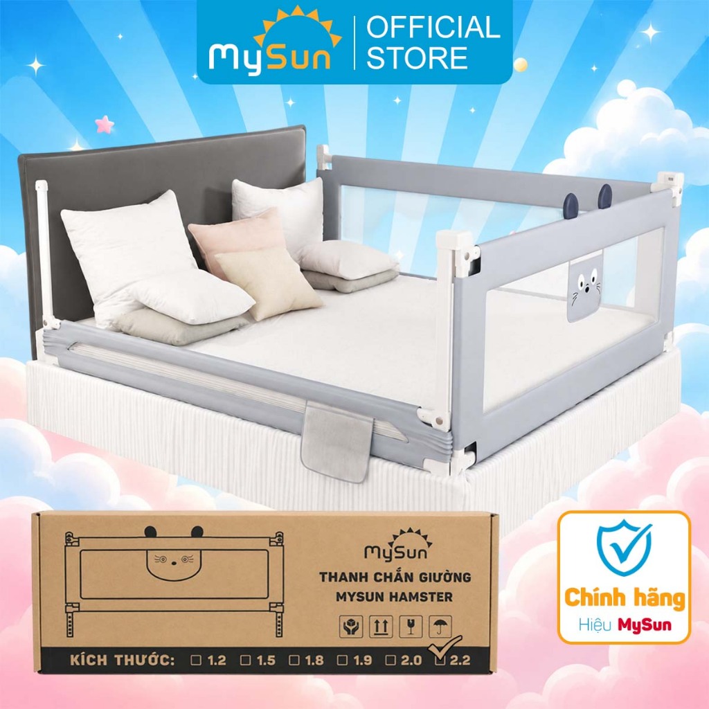 Thanh chắn giường cho bé dạng trượt kích thước 1m2 1m5 1m8 1m9 2m 2m2 chính hãng MySun Hamster