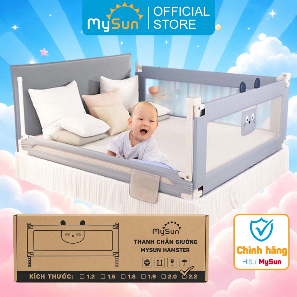 Thanh chắn giường tấm khung thép dạng trượt cho bé 1m2 1m5 1m8 1m9 2m2 an toàn MySun Hamster