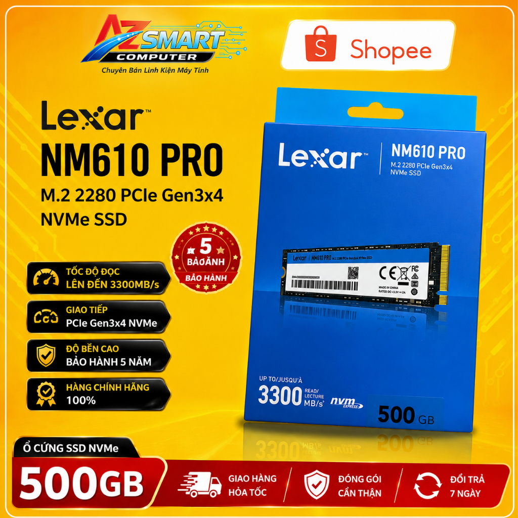 Ổ Cứng SSD Lexar NM610 Pro 500GB M.2 NVMe PCIe Gen3x4 New BH 60 Tháng Full VAT, Tốc Độ Cao