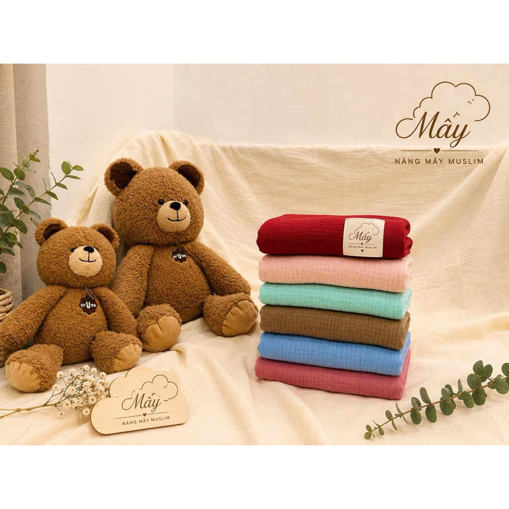 Khăn Muslin 4 Lớp Trơn Cho Bé 100x100cm - 100% Cotton Mềm Mại, Thấm Hút Tốt | Nàng Mây Muslin