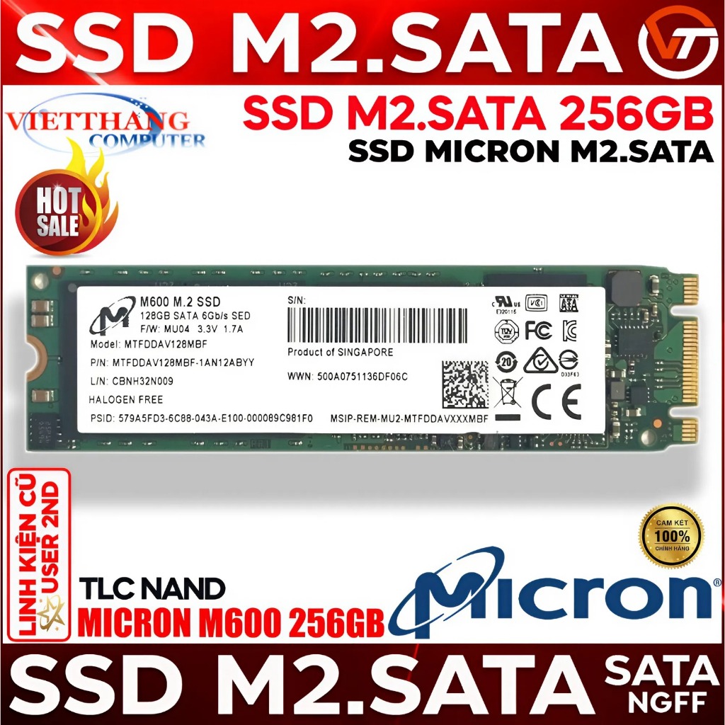 Ổ cứng SSD Micron M600 M2.SATA NGFF 256GB đã qua sử dụng còn đẹp ( Cũ - 2nd )