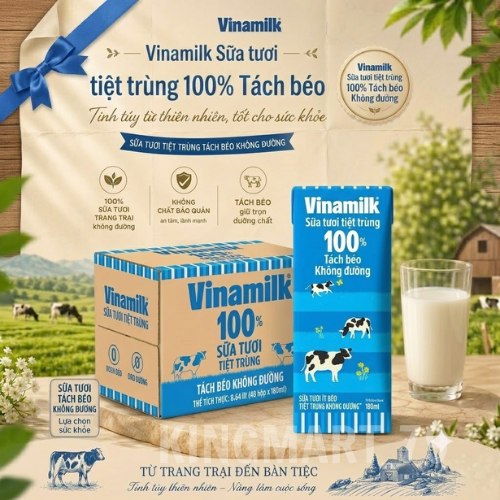 Sữa Tươi Tiệt Trùng Vinamilk Ít Béo Không Đường 180ml - Thùng 24 Hộp/ 48 Hộp