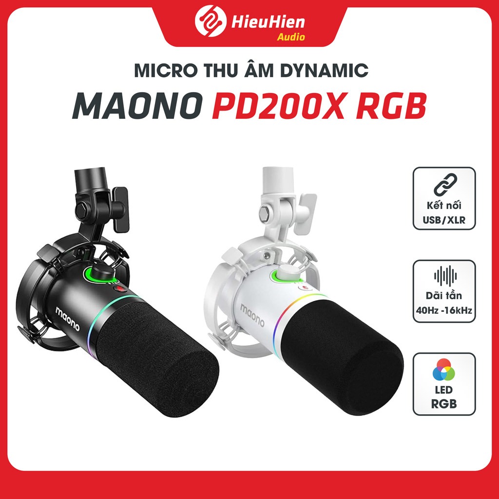 Micro Maono PD200X USB/XLR Dynamic Chính Hãng, Livestream, Podcast, RGB, App Maono Link, BH 12 Tháng