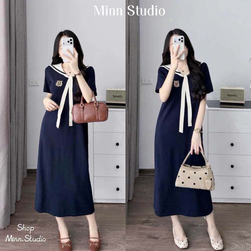 [Minn.studio] Váy Len Suông Quảng Châu Cổ Thuỷ Thủ, Huy Hiệu Thêu
