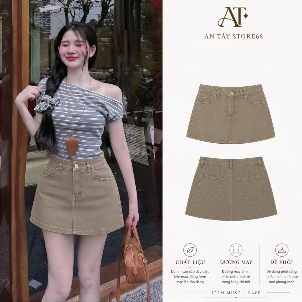 Chân Váy Jean Ngắn AN TÂY Màu Be Jean Vintage Vải Đẹp Mix Đồ Xinh #8622- Nữ
