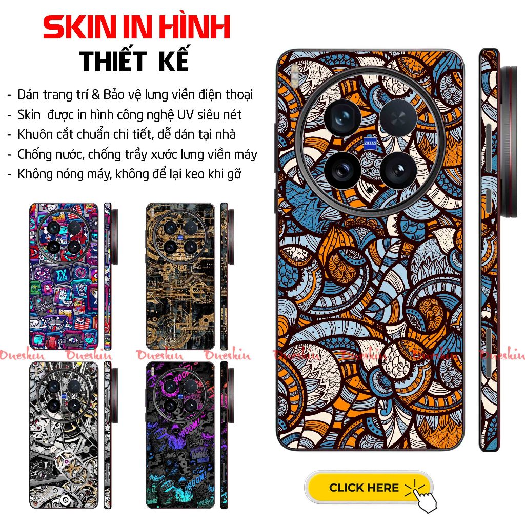 Dán Skin Full Lưng Viền Họa Tiết Vivo X300, X300 Pro, X300 Ultra | Khuôn Cắt CNC, Dễ Dán Tại Nhà