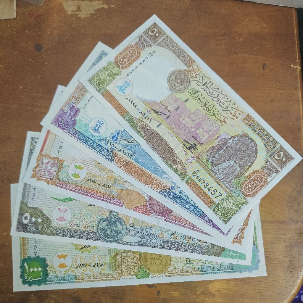 Sưu tầm Châu Á xưa: 5 mệnh giá 50-1000 Pounds - Syria 1997-98. Mới cứng UNC.