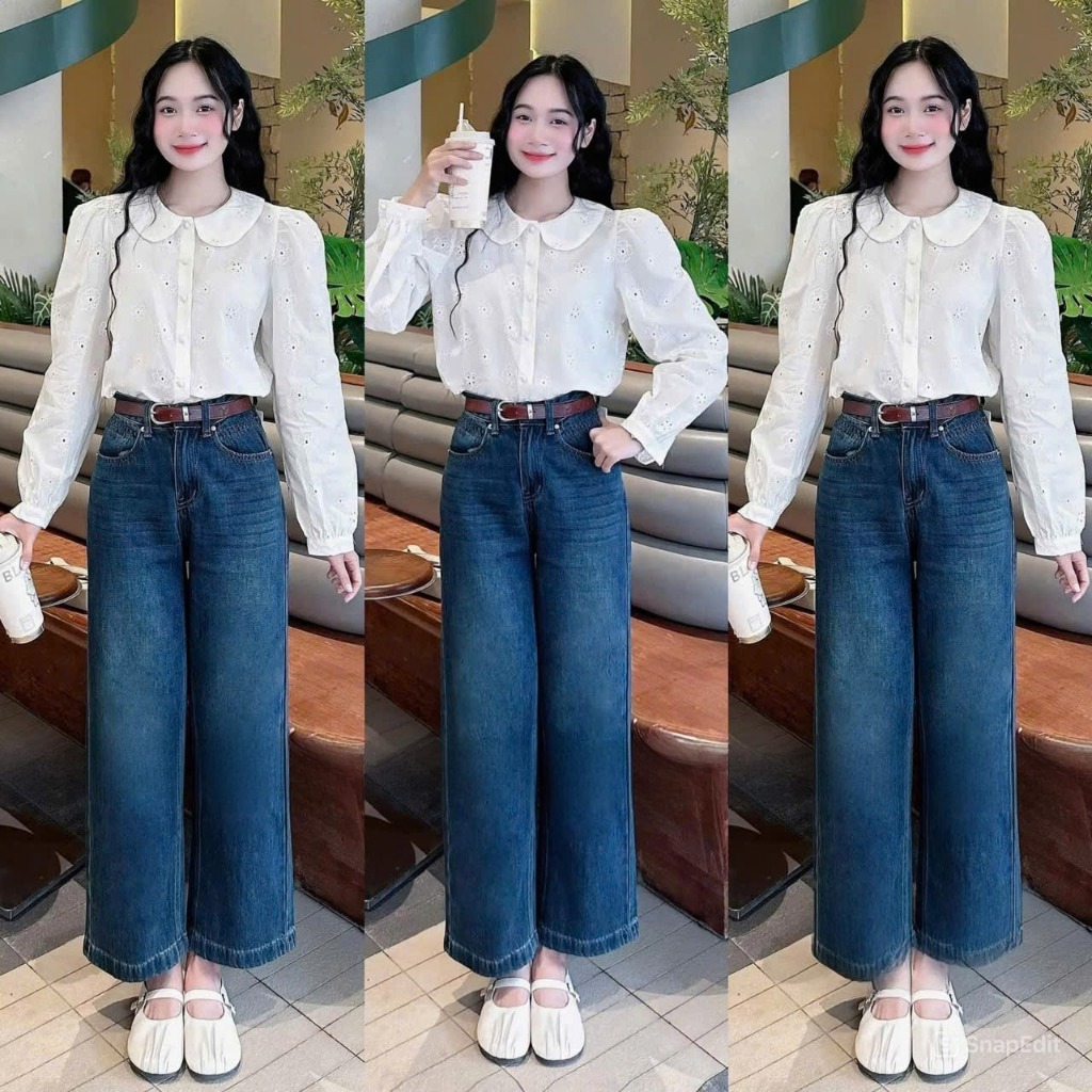 [A2866] ÁO SƠ MI THÔ HOA THÊU CỔ SEN metwo.dearu - Áo sơ mi thô boil hoa hoạ tiết cúc bọc QC dài tay