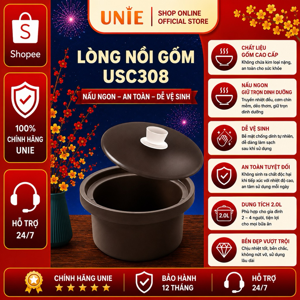 Lòng nồi UNIE USC308 là phụ kiện thay thế chính hãng cho nồi kho hầm UNIE USC308