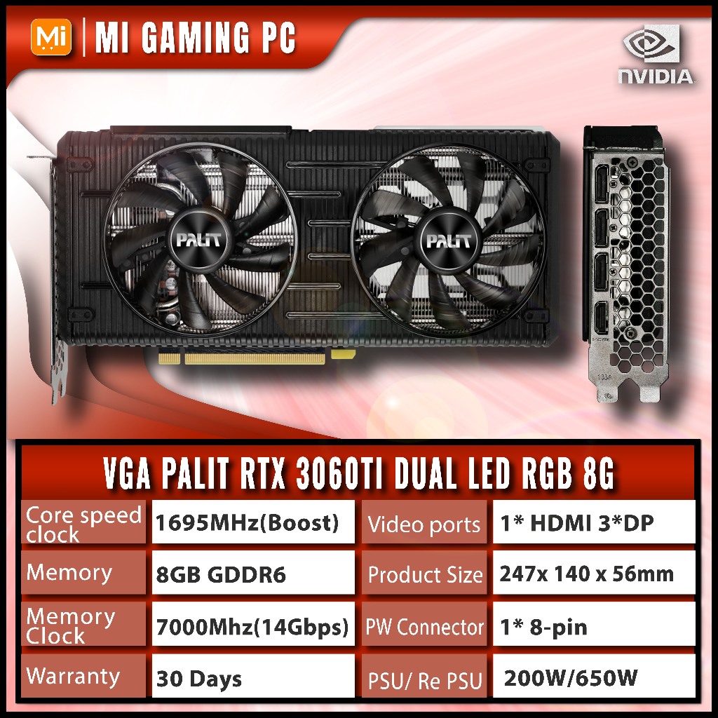 Card màn hình Palit RTX 3060Ti 8GB GDDR6 2 fan LED RGB 2nd còn rất mới