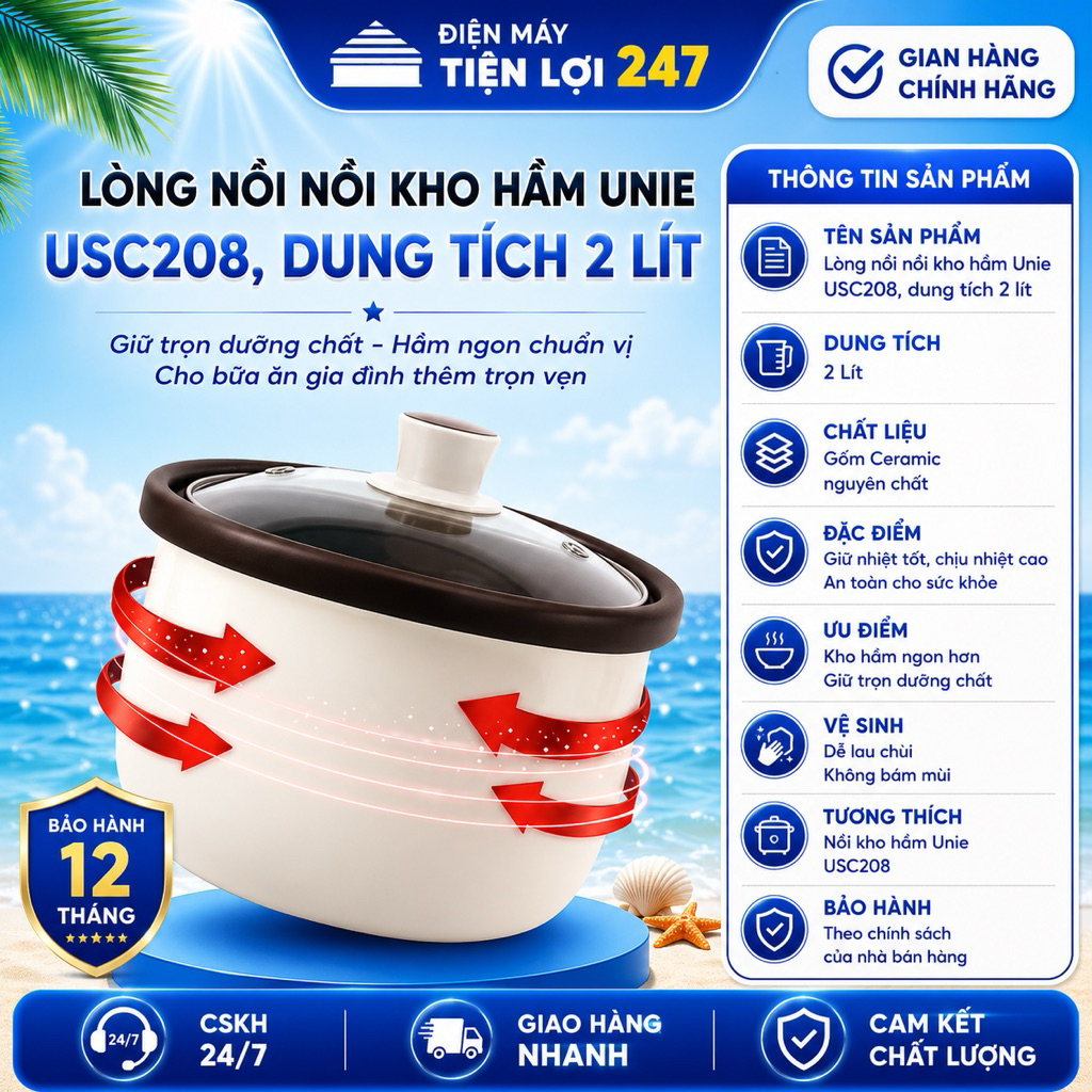 Lòng gốm Linh Kiện của Nồi Kho Hầm Unie USC208 - Điện Máy Tiện Lợi 247