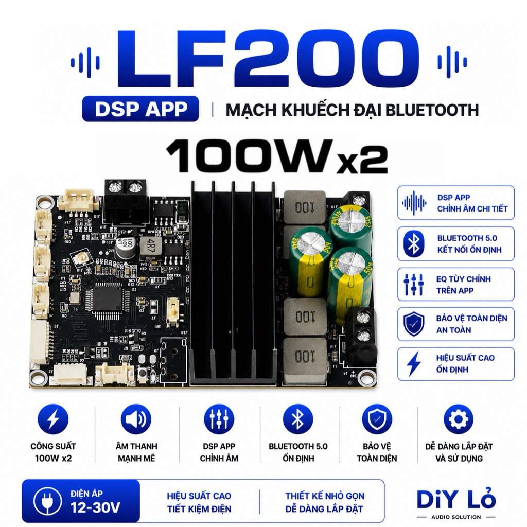 Mạch LF200 100W x 2  Mvsilicon bp1048 DSP Bluetooth 5.2 Chỉnh DSP Trên Điện Thoại