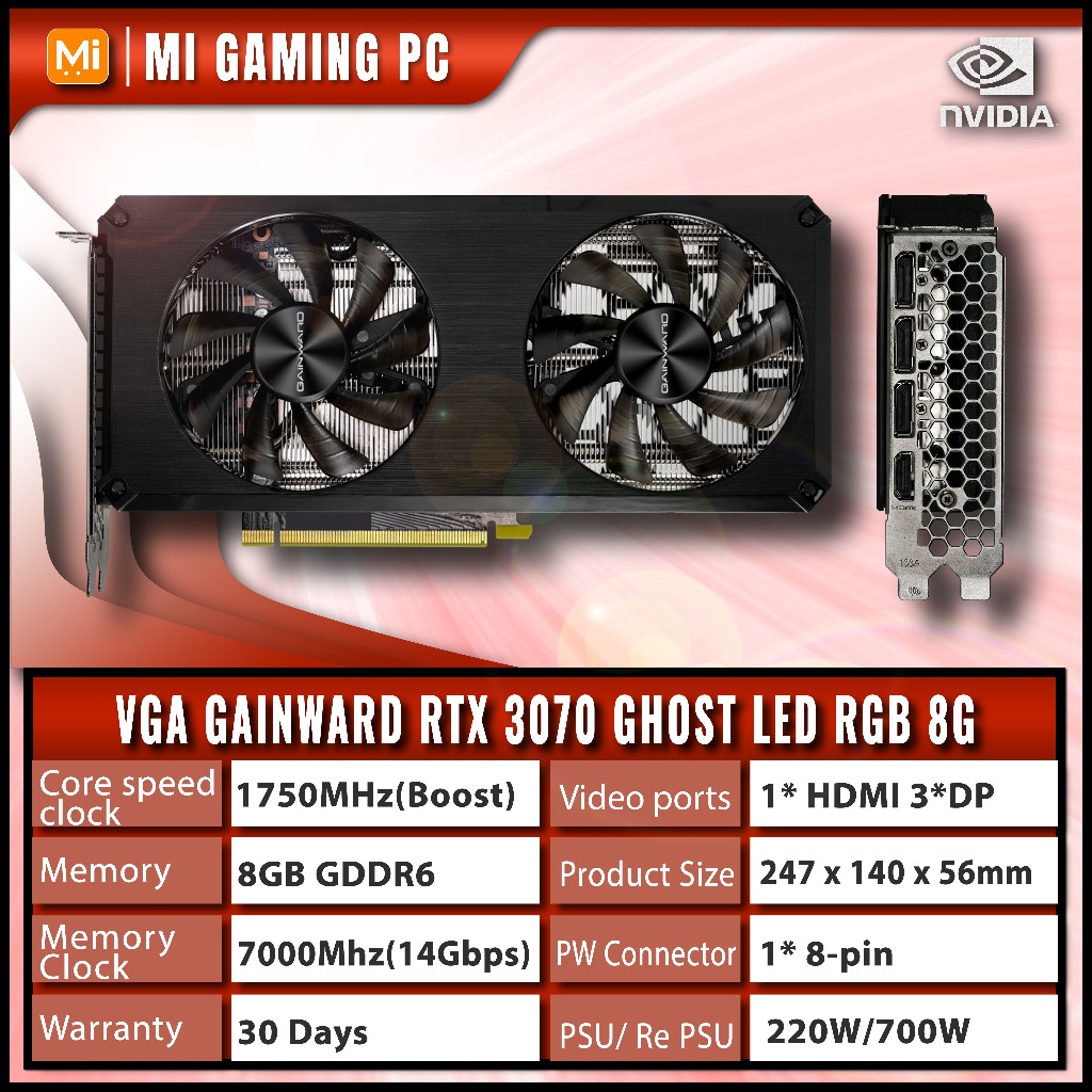 Card màn hình RTX 3070 RTX3060 palit dual Gainward ghost 2 fan LED RGB 8GB 2nd no box