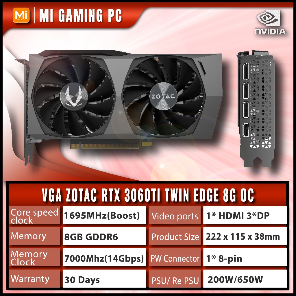 Card màn hình RTX 3060ti Gaming Twin Edge OC- Palit Dual 8GB LED RGB GDDR6 2nd