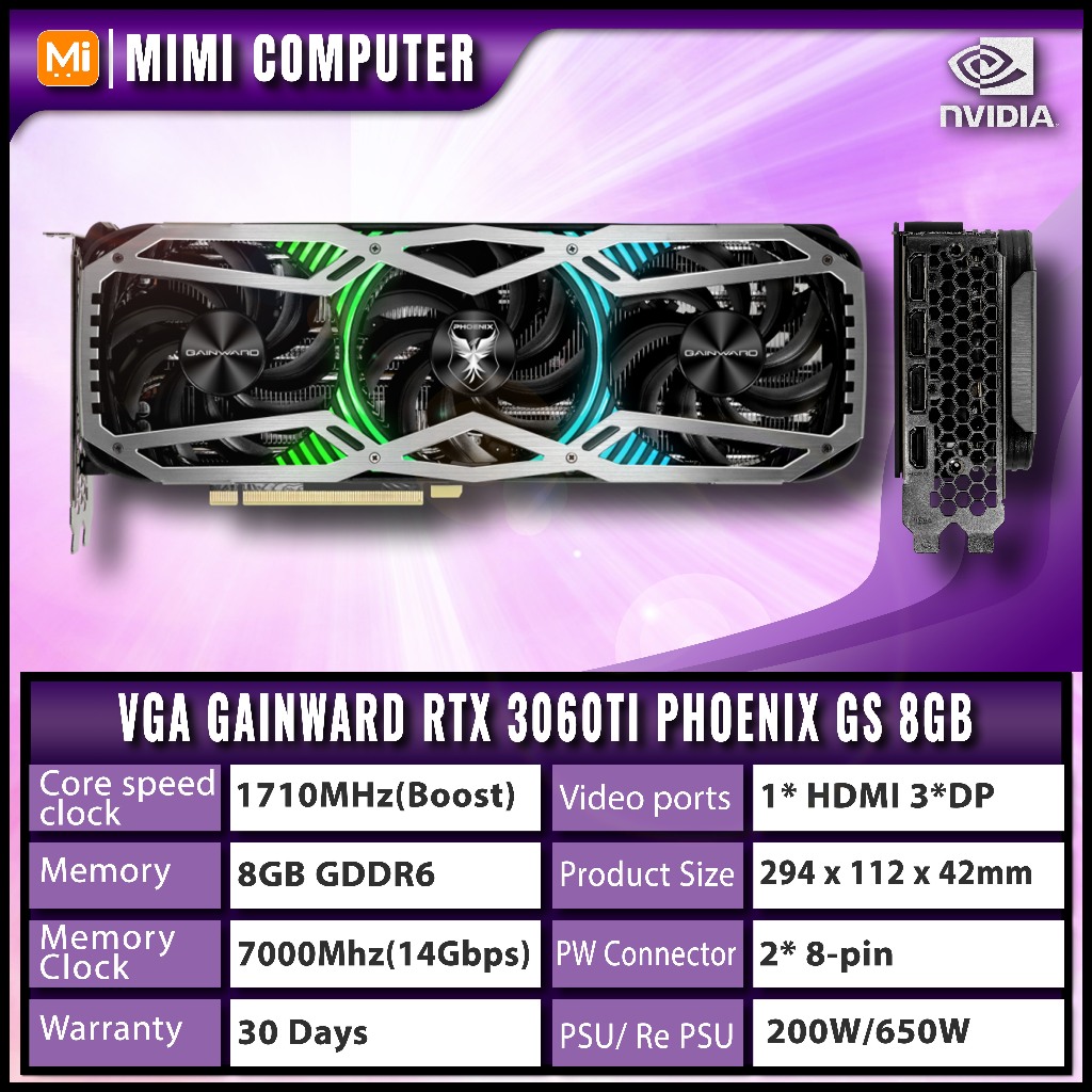 Card màn hình Gainward GeForce VGA RTX 3060 Ti Phoenix 8gb (2nd)