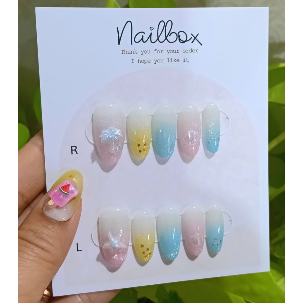 nail móng tay giả đi biển mùa hè omre nhiều màu (ngắn) tặng kèm keo cho các nàng đi biển xin lung Li