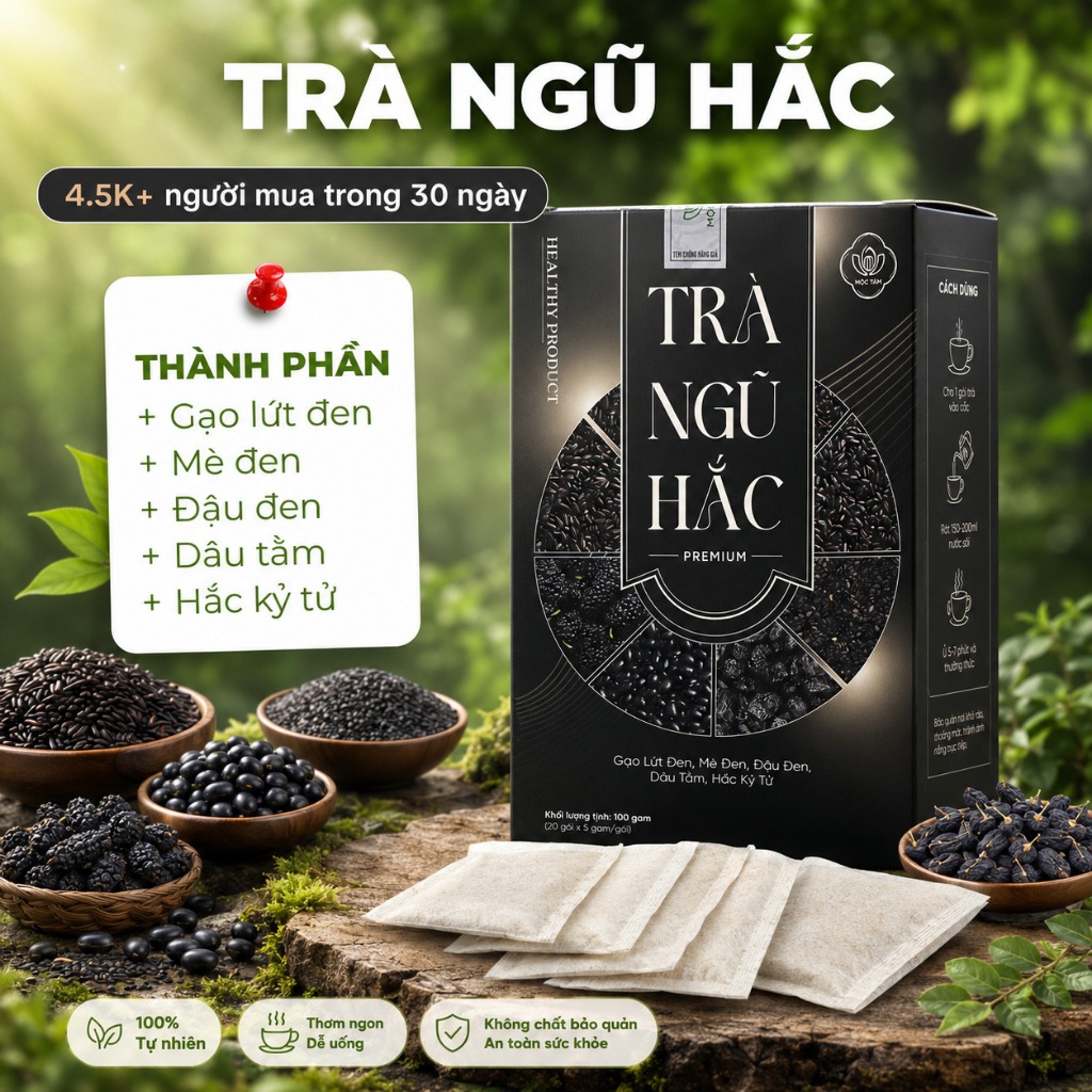 Trà Ngũ Hắc Premium - Trà Túi Lọc Gạo Lứt Đen Mè Đen Đậu Đen Dâu Tằm Hắc Kỷ Tử 100g
