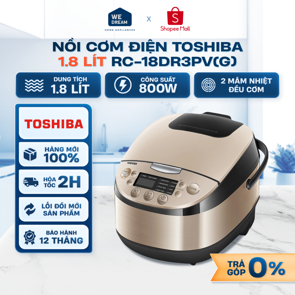 RC-18DR3PV(G) - Nồi Cơm Điện Toshiba 1.8 Lít RC-18DR3PV(G) - Hàng Chính Hãng, Mới 100%