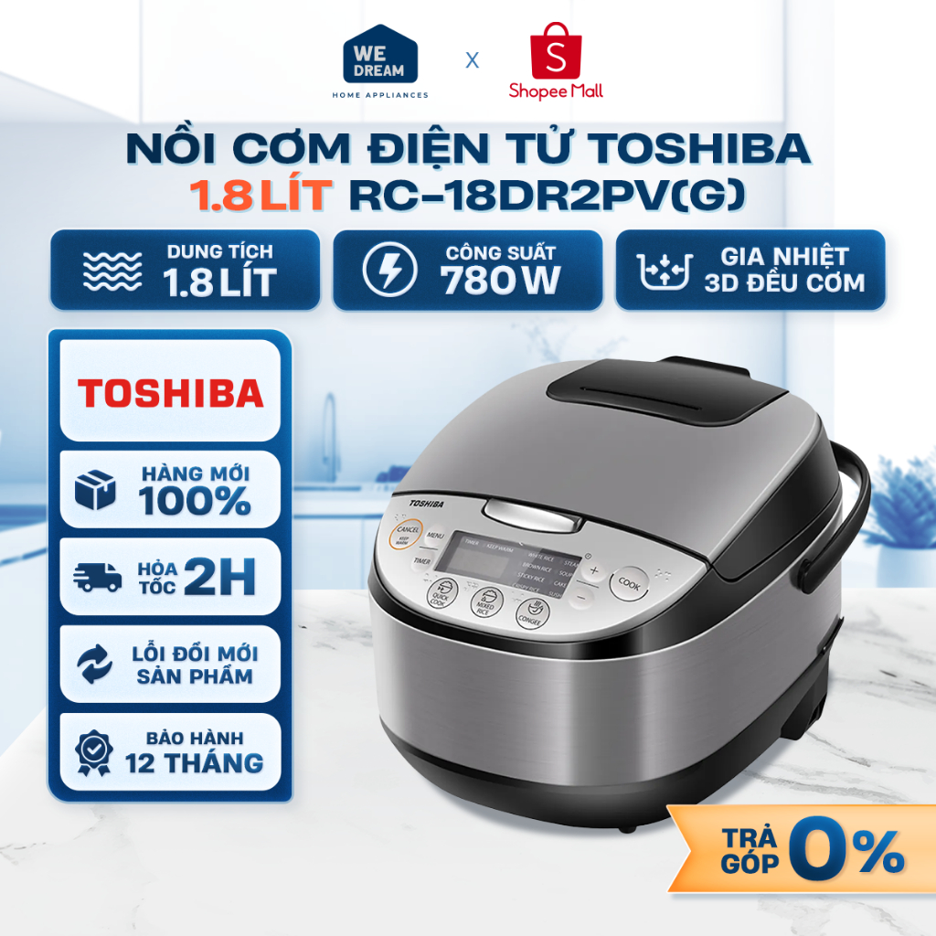 RC-18DR2PV(K) - Nồi Cơm Điện Tử Toshiba 1.8 Lít RC-18DR2PV(K) - Hàng Chính Hãng, Mới 100%