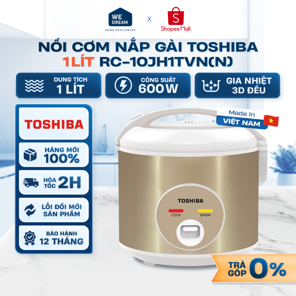 RC-10JH1TVN(N) - Nồi Cơm Nắp Gài Toshiba 1 Lít RC-10JH1TVN(N) 600W - Hàng Chính Hãng, Mới 100%