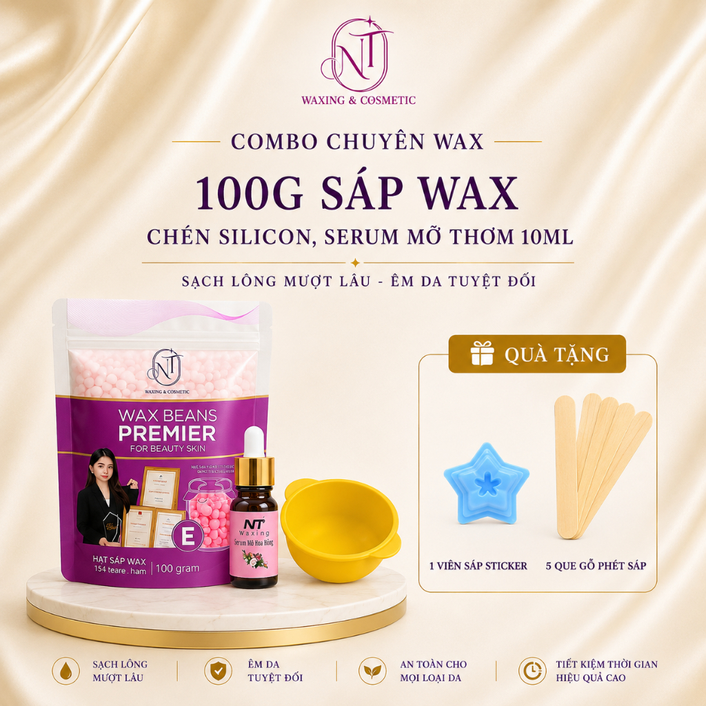 Combo Sáp Wax Lông Premier Nhập Khẩu, 10ml Mỡ Trăn, Bát Chén Nấu Sáp NT WAXING