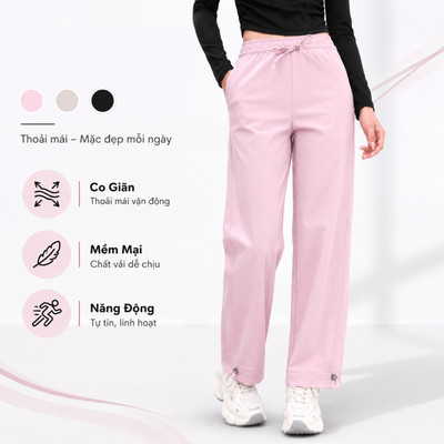LV25N04F307 Quần Dài Nữ Livan Mặc 2 Kiểu Ống Suông - Bo Gấu Jogger, Vải Gió Kaki Mềm Mại, Cạp Chun Co Giãn Có Dây Rút