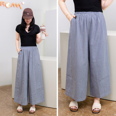 LAROMA Quần Dài Nữ Caro Ống Rộng Cạp Chun Q11 | Chất Vải Cotton Mềm Mát - Co Giãn - Dáng Suông