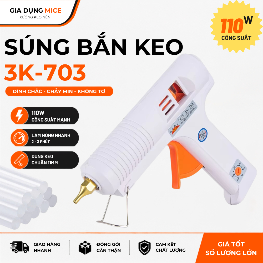 Súng Bắn Keo Nóng 3K-703, 110W, Kích Thước 20x8x5cm, Màu Xanh
