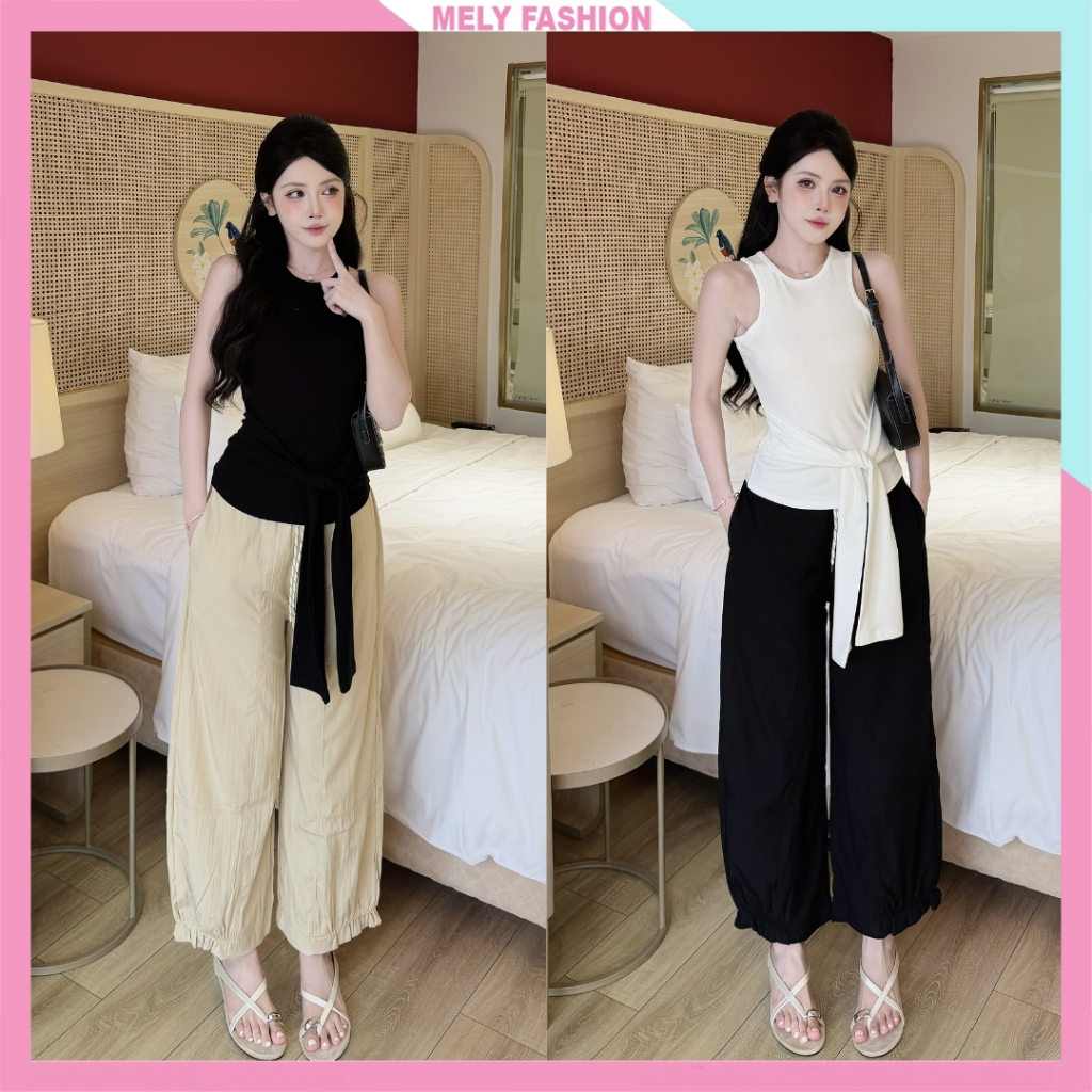 Quần Gió Nữ Mely Fashion Chất Vải Dù Nếp Tự Nhiên Dáng Rộng Bo Gấu Nhẹ Mát Không Nhăn 5 Màu QD33 - 0