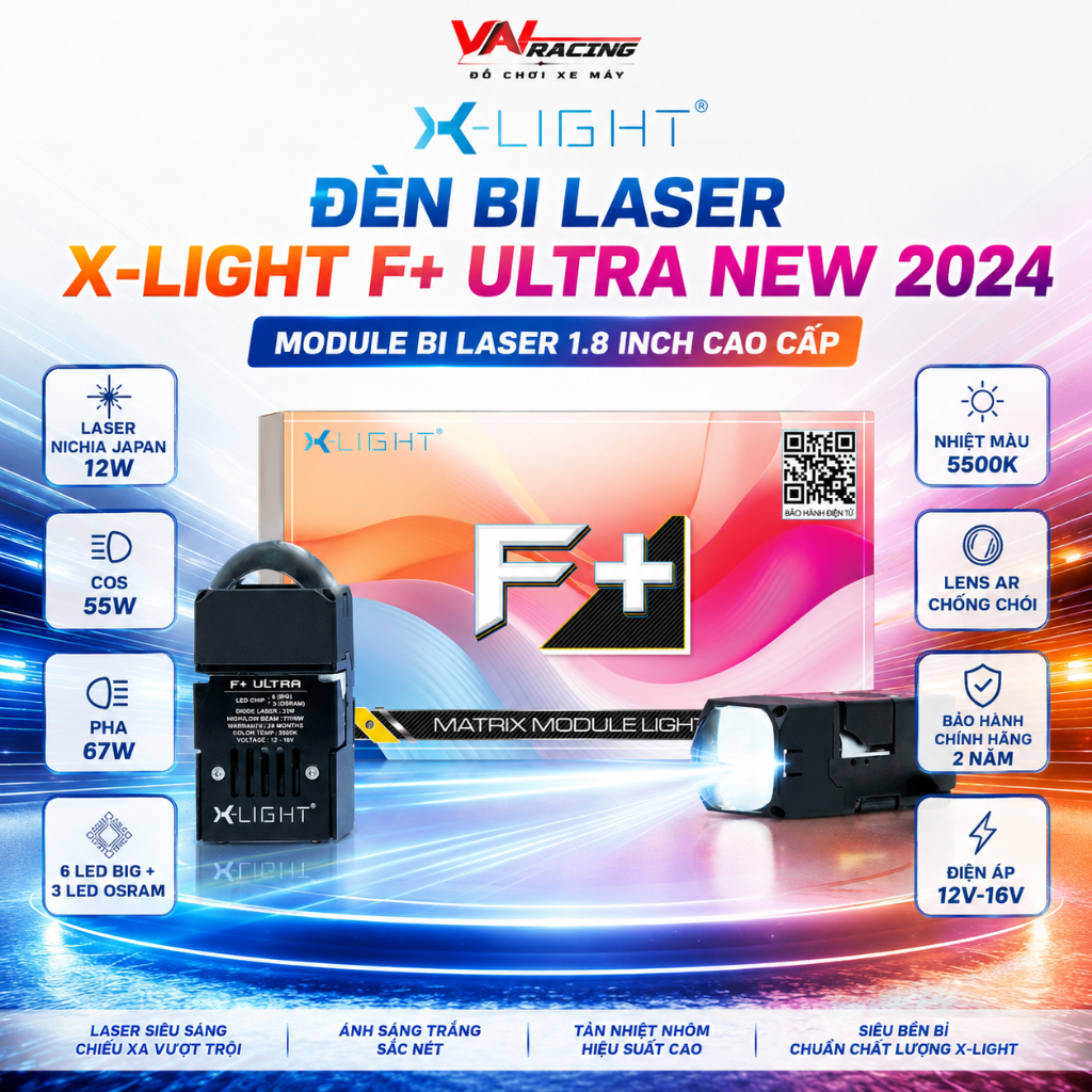 Đèn Bi Laser X-Light F+ Ultra New 2024 Chính Hãng 1.8 Inch Cos 55W Pha 67W Siêu Sáng
