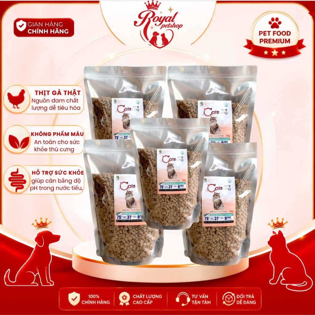 [5kg] Combo 5 túi Catsrang - Thức ăn hạt cho mèo mọi lứa tuổi túi tách 1kg