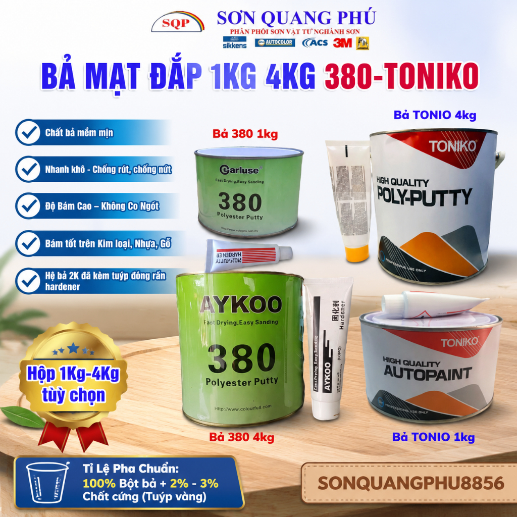 Matit Bả Aykoo 380 4kg trét đắp lon bột bả nền, dùng cho ô tô, xây dựng, gỗ, gốm, kim loại 1Kg