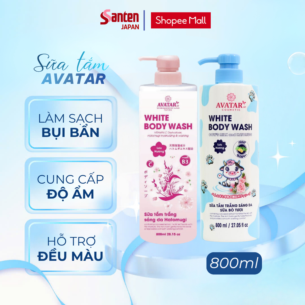 Sữa tắm dưỡng trắng sáng da Avatar Body Wash White Conc Chai 800ml
