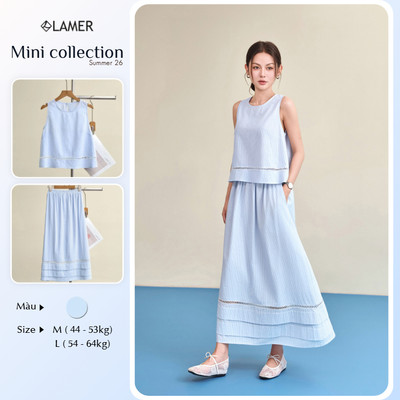 Áo Kiểu Sát Nách LAMER Dáng Ngắn Phối Chân Váy Xoè Dáng Dài Phối Ren BTSV V61B26H058 V62L26H017