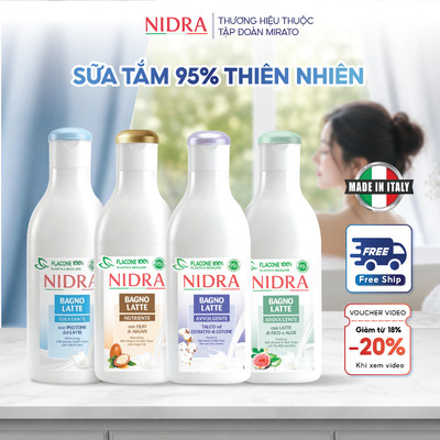 Sữa Tắm Từ Ý Nidra Làm Sạch, Dưỡng Ẩm Mịn Màn, Trắng Da Với Protein Sữa 95% Thiên Nhiên Dịu Nhẹ Body Wash 750ml dưỡng da