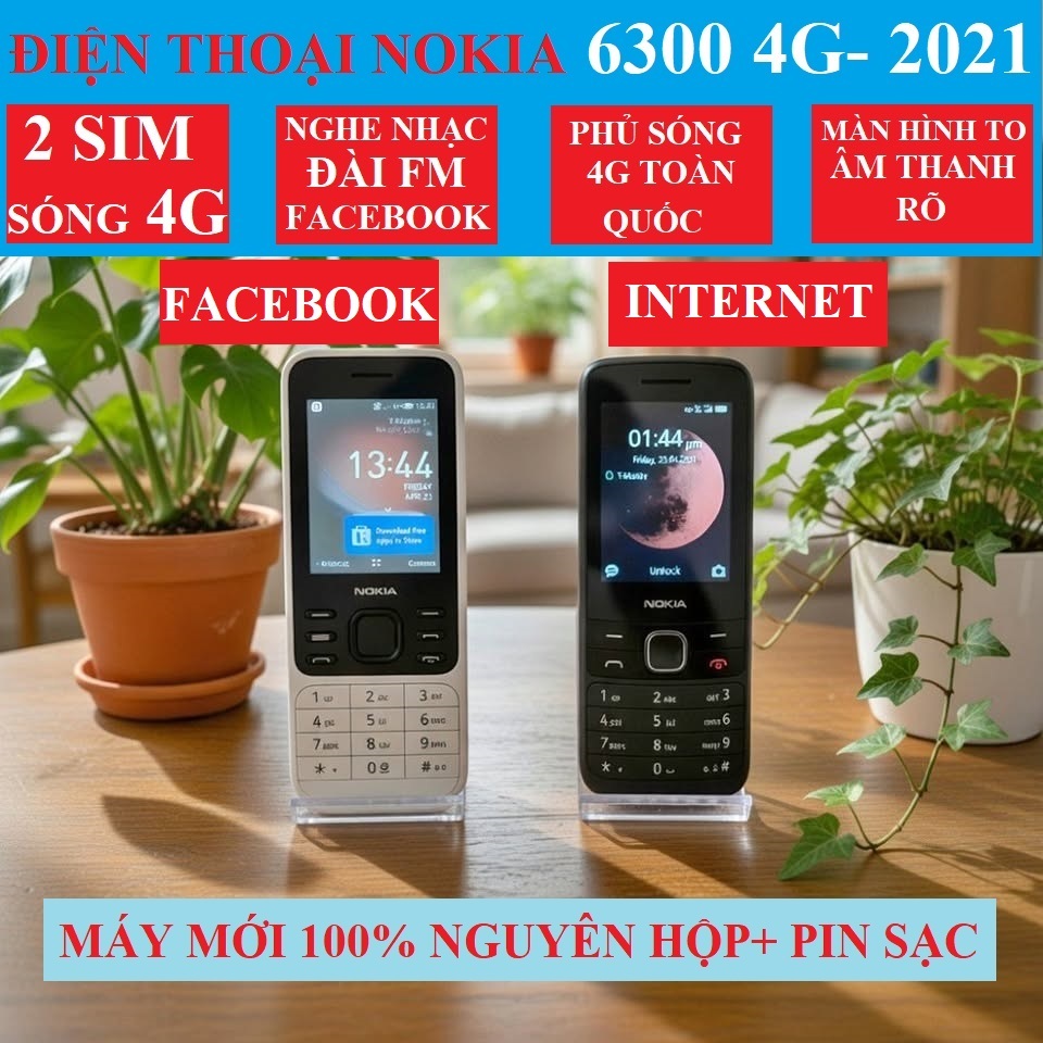 Điện thoại N0K|A 6300 4G 2021 CHÍNH HÃNG MỚI 100% NGUYÊN HỘP, 2 SIM, PIN TRÂU, SÓNG 4G KHOẺ, BH 12 T
