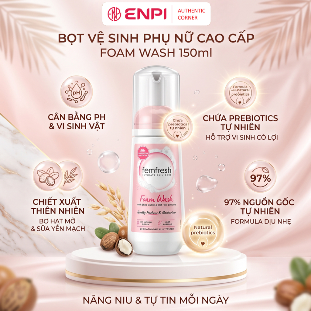 Bọt VSPN Cao Cấp FEMFRESH Foam Wash 150ml | DDVS Dạng Bọt Mịn, Khử Mùi, Ngừa Nấm Ngứa