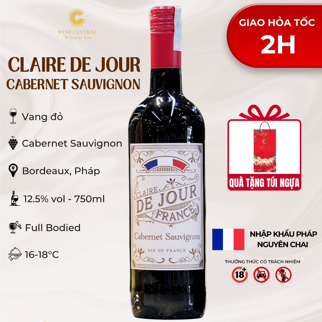 [Chính Hãng] - Rượu Vang Đỏ Pháp Claire De Jour Cabernet Sauvignon 750ml (12,5%) - WINE CENTRAL
