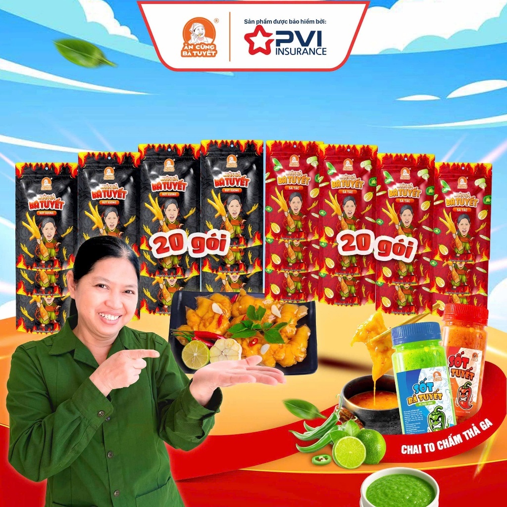 (Tặng 2 loại sốt) COMBO 40 CHÂN GÀ BÀ TUYẾT: 20 chân gà rút xương + 20 chân gà sả tắc + sốt tê cay50
