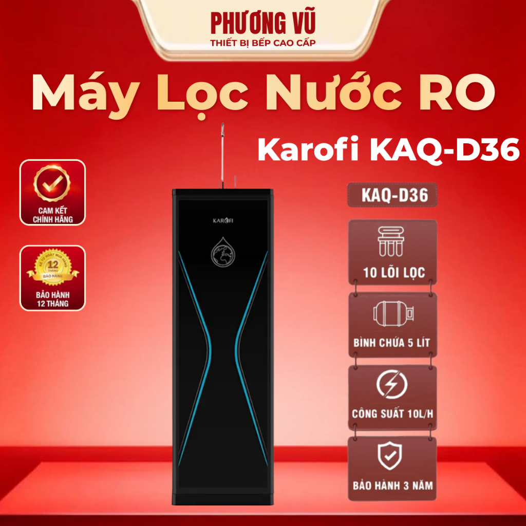 Máy lọc nước Karofi KAQ-D36 10 Lõi Lọc RO Mỹ - Công Nghệ SMAX, Nước Uống Trực Tiếp