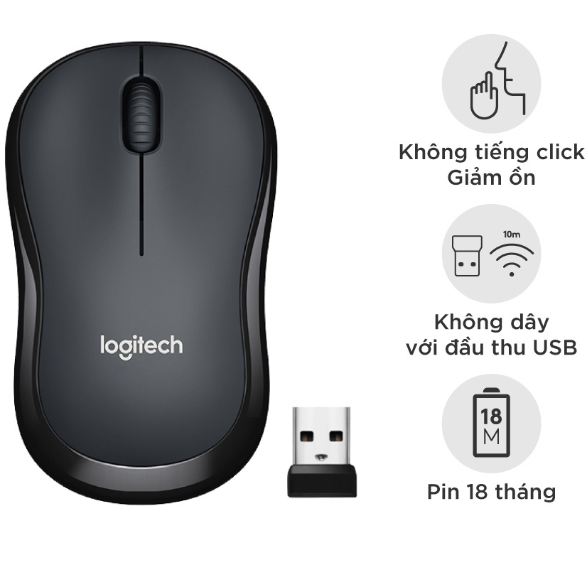Chuột Không Dây Logitech M220 Silent Đen Chính Hãng - Chuột Máy Tính Yên Lặng, Pin 18 Tháng