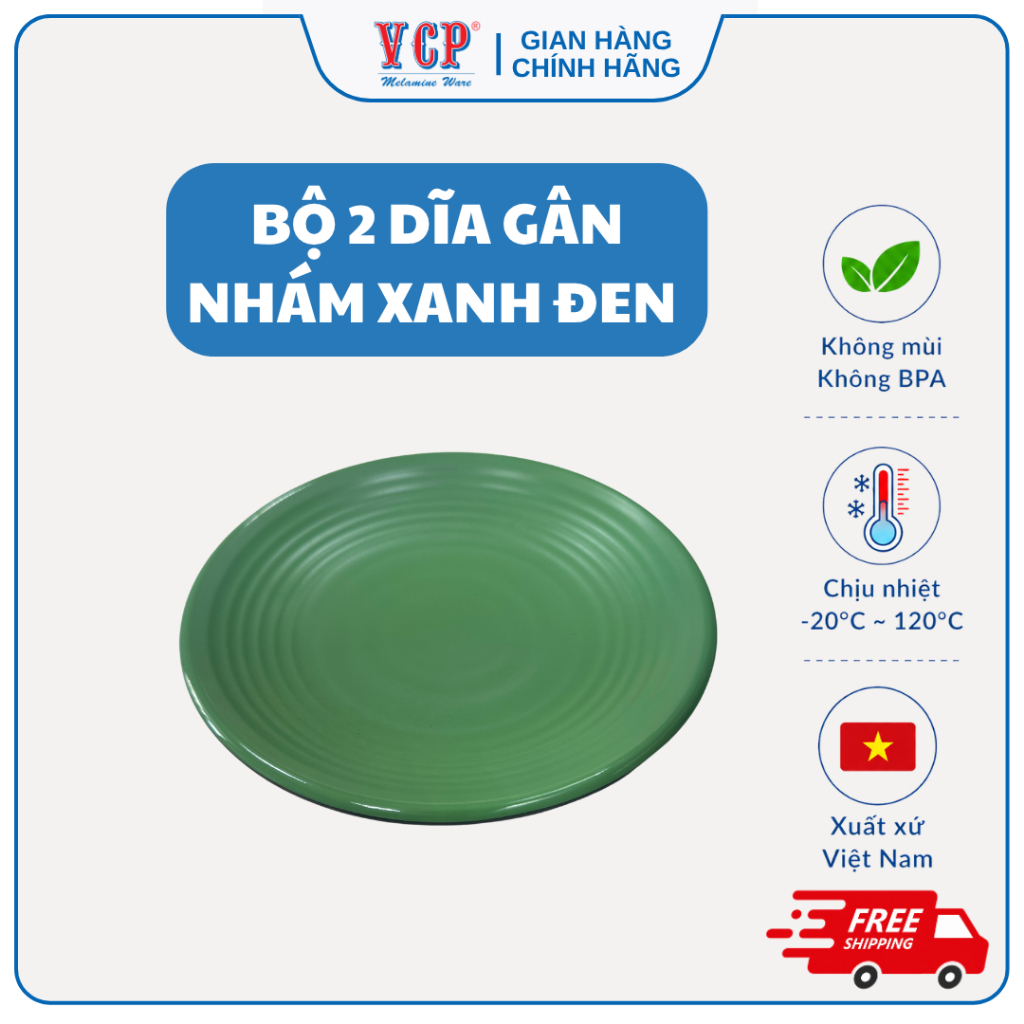 Bộ 2 dĩa VCP Vinh Cơ nhám NDG06-07-08-09-10 đen xanh melamine mica nhựa phíp an toàn sức khỏe chống 